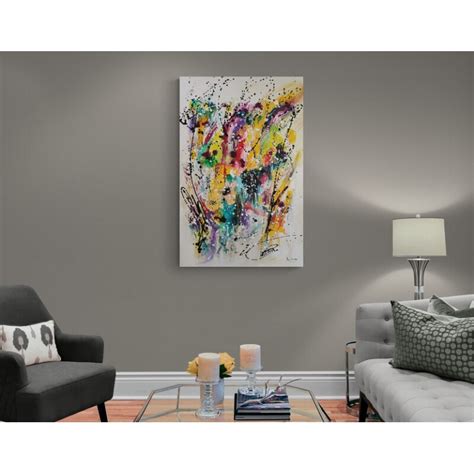 Grand Tableau Abstrait Rectangulaire Vertical Multicolore Peinture