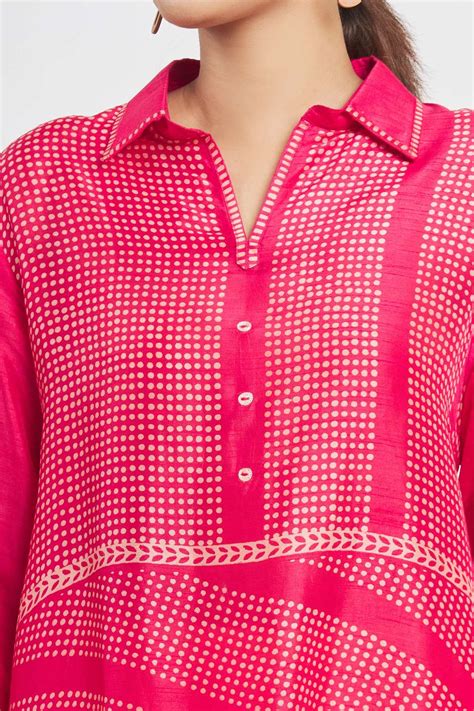 Buy Krishna Mehta Pink Tussar Polka Dot Print Tunic Online Aza Fashions