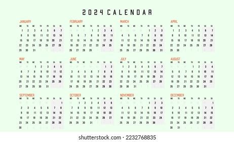 2024 Weekly Calendar Table Calendar Vector Stock Vector (Royalty Free ...