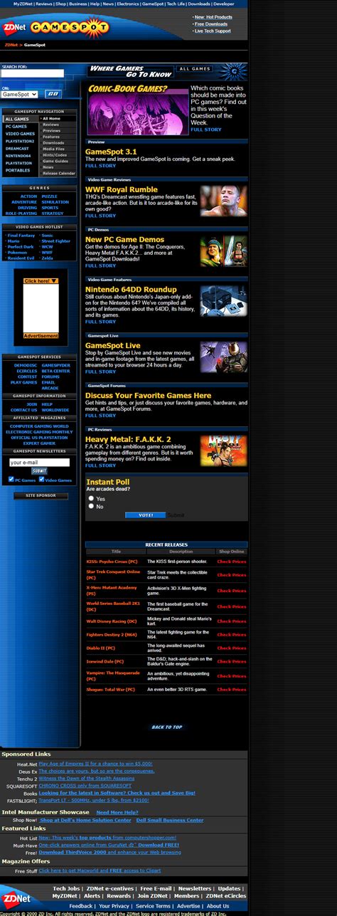 GameSpot In 2000 Web Design Museum