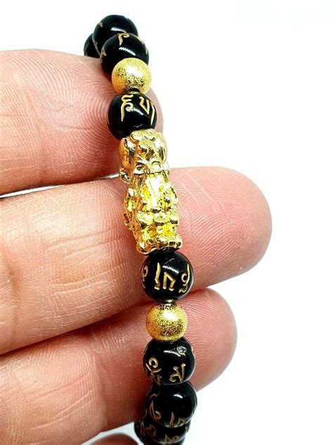 Feng Shui Black Obsidian Pixiu Bracelet Wealth Good Luck Dragon Glass