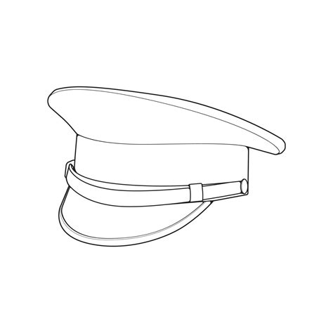 Outline Military Cap Vector Illustration Isolated On White Background