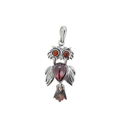 Owl Cherry Amber Sterling Silver Pendant Amberman