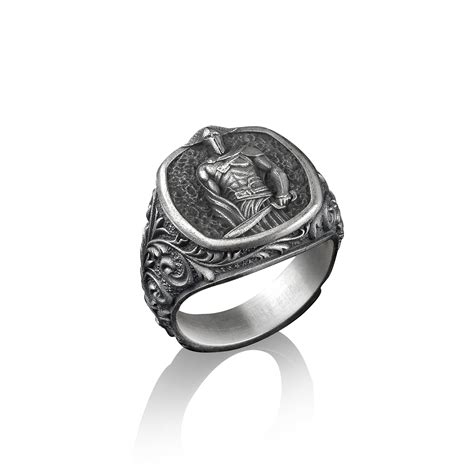 Spartan Warrior Signet Ring For Men In Silver Ancient Greek Mythology