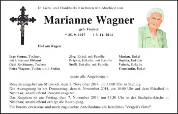 Traueranzeigen Von Hof Am Regen Marianne Wagner Mittelbayerische Trauer