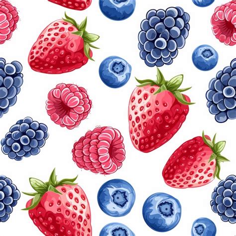 Premium Photo Seamless Pattern Raspberry Blueberry Strawberry