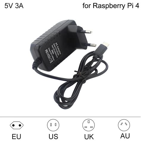 Raspberry Pi 4 Power Supply Usb C 5v 3a Power Adapter Eu Us Uk Au 100 240v Power Charger For