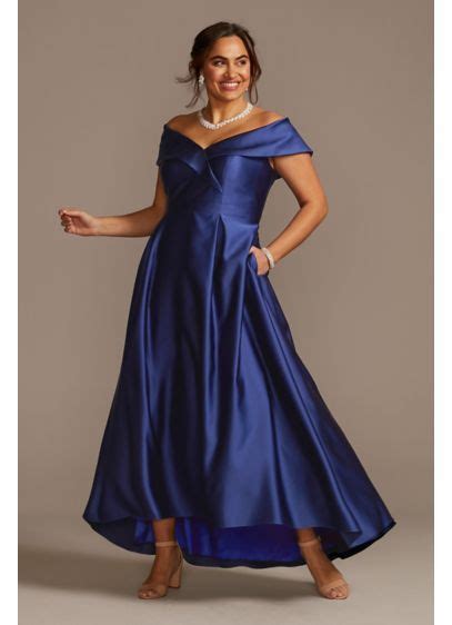 Satin Plus Size Ball Gown With Portrait Collar Davids Bridal Plus Size Formal Dresses Ball