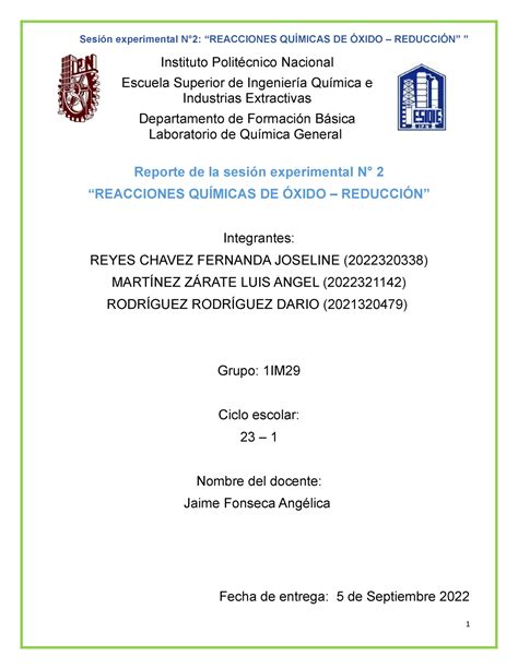 Reporte práctica 1 Práctica química general n1 Instituto