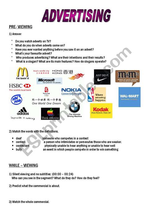 Esl Advertising Worksheet