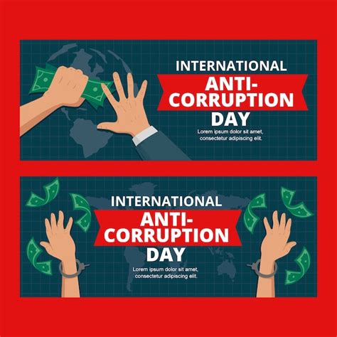 Free Vector Hand Drawn Flat Anti Corruption Day Horizontal Banners Set