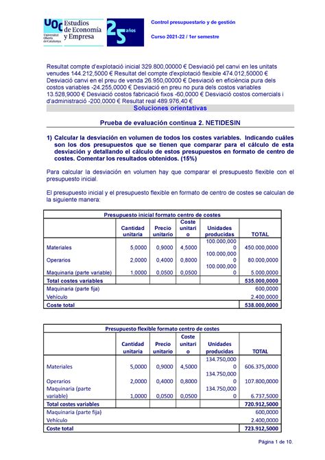 Control presupuestario y de gestión Sol PEC 2 Control presupuestario