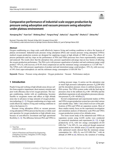 Comparative Performance Of Industrial Scale Oxygen Production By