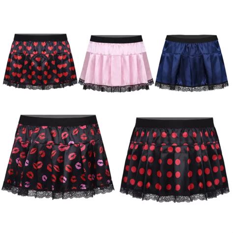 MINI JUPE COURTE Homme Sissy Lingerie Bas De Pyjamas Satin Jupe Vetement De Nuit EUR