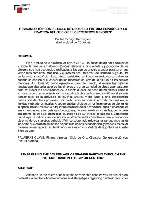 Pdf Spa Revisando TÓpicos El Siglo De Oro De La Pintura EspaÑola Y La PrÁctica Del Oficio