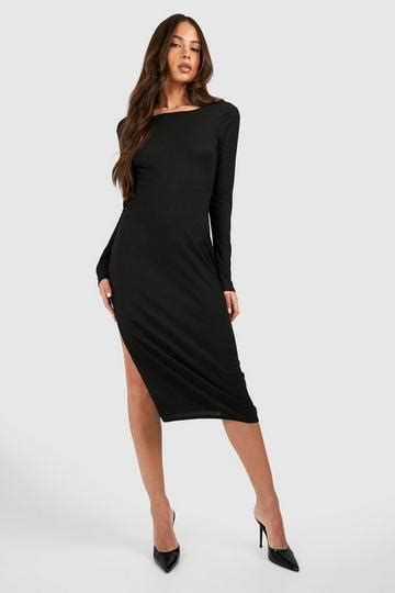 Black Split Leg Dresses Boohoo Uk