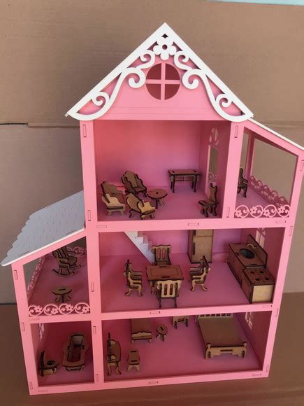 Casa Casinha Mdf Boneca Polly 25 Moveis Pintada Montada Elo7