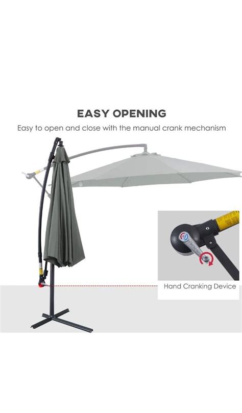 Outsunny M Garden Banana Parasol Cantilever Umbrella With Crank Handle