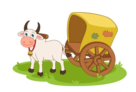 Cow with bullock cart 1265627 Vector Art at Vecteezy