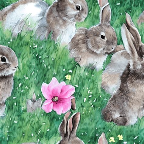 Beautiful Realistic Watercolor Painting With Bunnies In A Garden