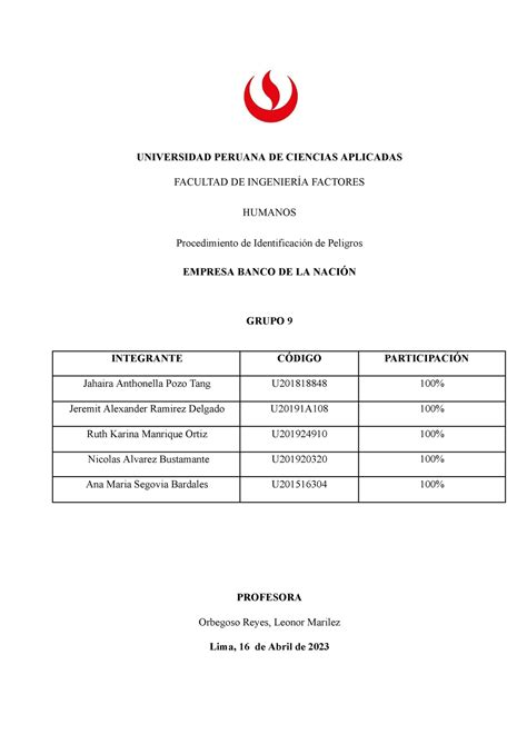 Factores Humanos Procedimiento UNIVERSIDAD PERUANA DE CIENCIAS