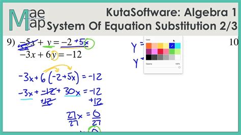 Kutasoftware Algebra 1 System Of Equations Substitution Part 2 Youtube