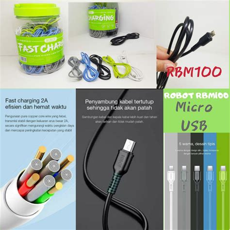 Jual Robot Data Cable RBM100 Micro USB 2A Kabel Casan Bulat RBM100 Fast