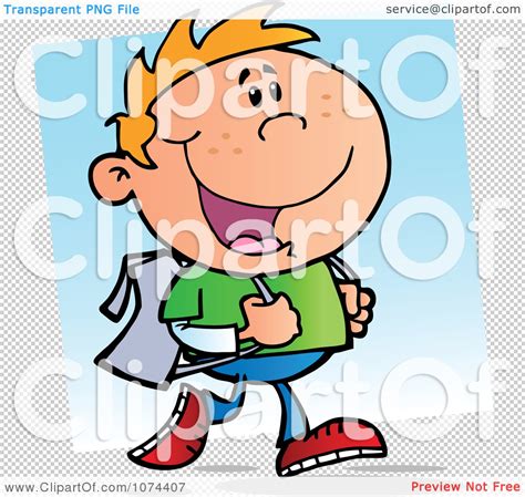 Clipart Caucasian School Boy Walking To School - Royalty Free Vector ...