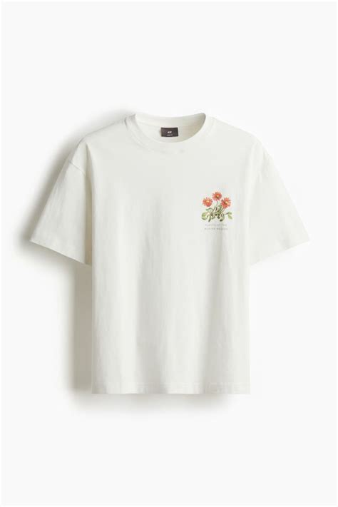 Loose Fit Print Tee White Flowers Men Handm Au