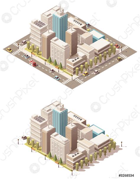 Vector Isometric Low Poly City Downtown Stock Vector 3268534 Crushpixel