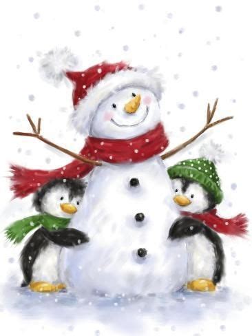 Snowman With Two Penguins Giclee Print MAKIKO Art