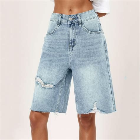 Womens Denim Shorts Sale Clearance Loose Ripped High Waisted Bermuda