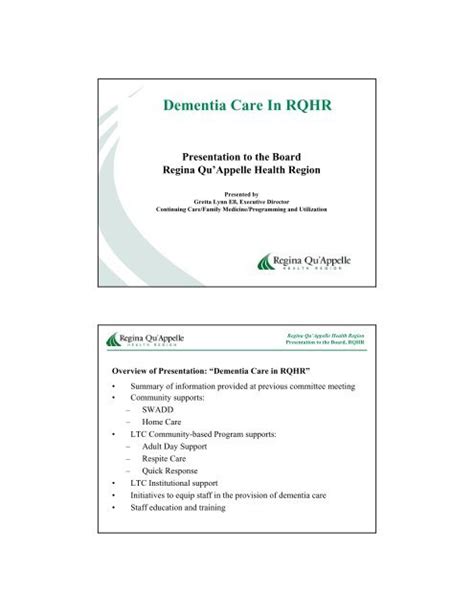 Dementia Care In Rqhr Regina Quappelle Health Region