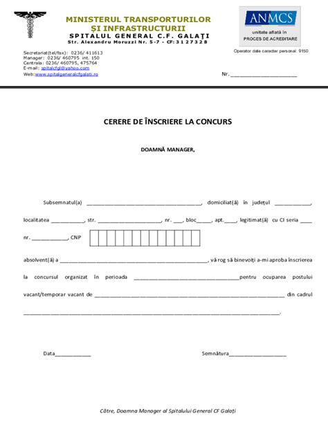 Fillable Online CERERE DE NSCRIERE LA CONCURS Fax Email Print PdfFiller