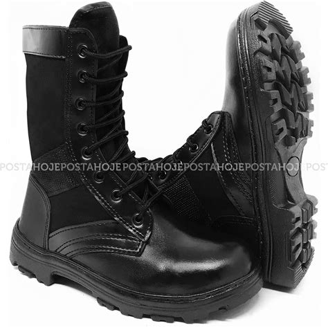 Coturno Bota Militar Tática Couro Preto Operacional Extra Leve