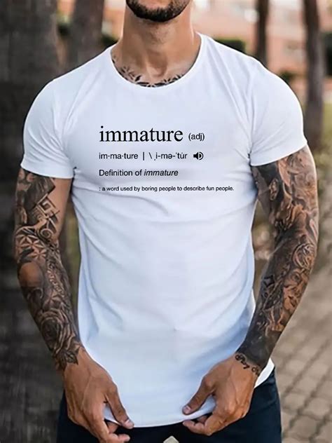 Immature Print Mens Creative Top Casual Short Sleeve Crew Temu Australia