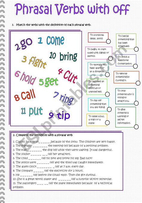 Phrasal Verbs With Off ESL Worksheet By Esther1976