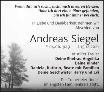 Traueranzeigen Von Andreas Siegel Abschied Nehmen De