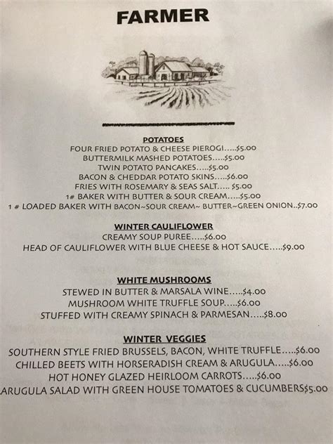 Menu at The Farmer Butcher Chef Bistro steakhouse, Austinburg