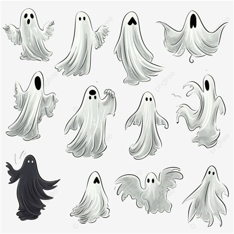 Ghosts Doodle Set Set Of Cloth Ghosts Flying Phantoms Halloween Scary