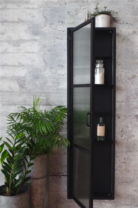 Fluted Glass Tall Slim Wall Cabinet Matt Black Vincent And Barn