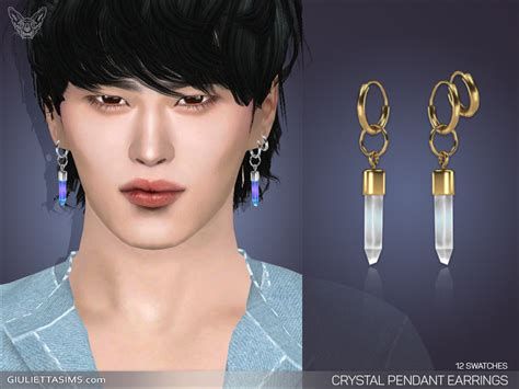 The Sims Resource Crystal Pendant Earrings For Men And Women