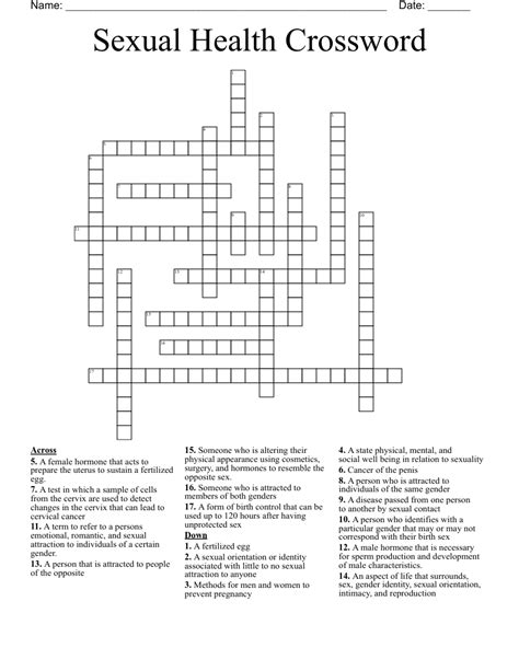 Sexual Health Crossword Wordmint