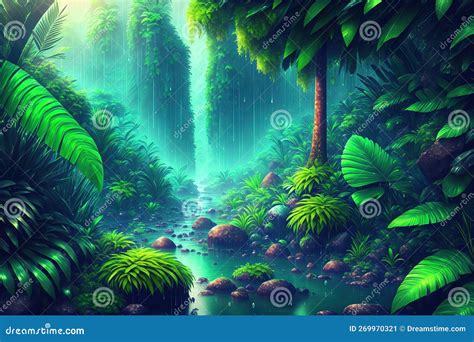 A Beautiful Rain Forest Background By Ai Generated Stock Illustration