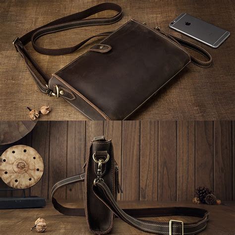 Brown Leather Clutch Bag For Men Detachable Wrist Strap Men Etsy Uk