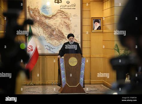 Tehran Iran 9th Nov 2023 Iranian President Ebrahim Raisi Speaks