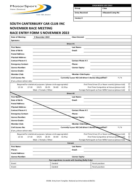 Fillable Online Southcanterburycarclub Org MRY204 Official Rally Entry