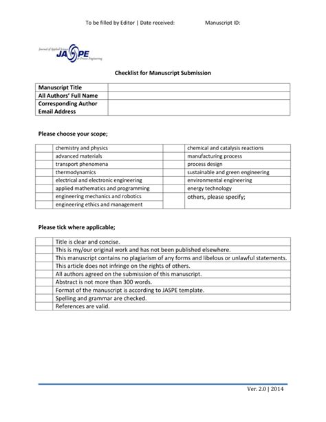 Checklist for Manuscript Submission