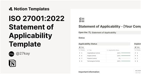 Iso 270012022 Statement Of Applicability Template Template Notion Marketplace