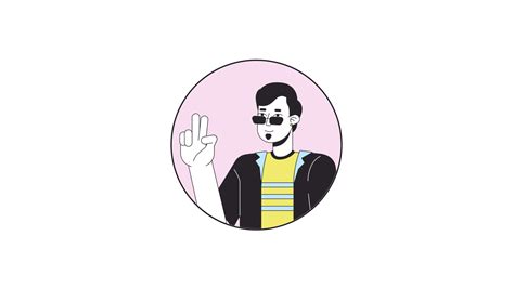 Frio Gafas De Sol Hombre Paz Firmar Mano Línea 2d Avatar Animación Dos